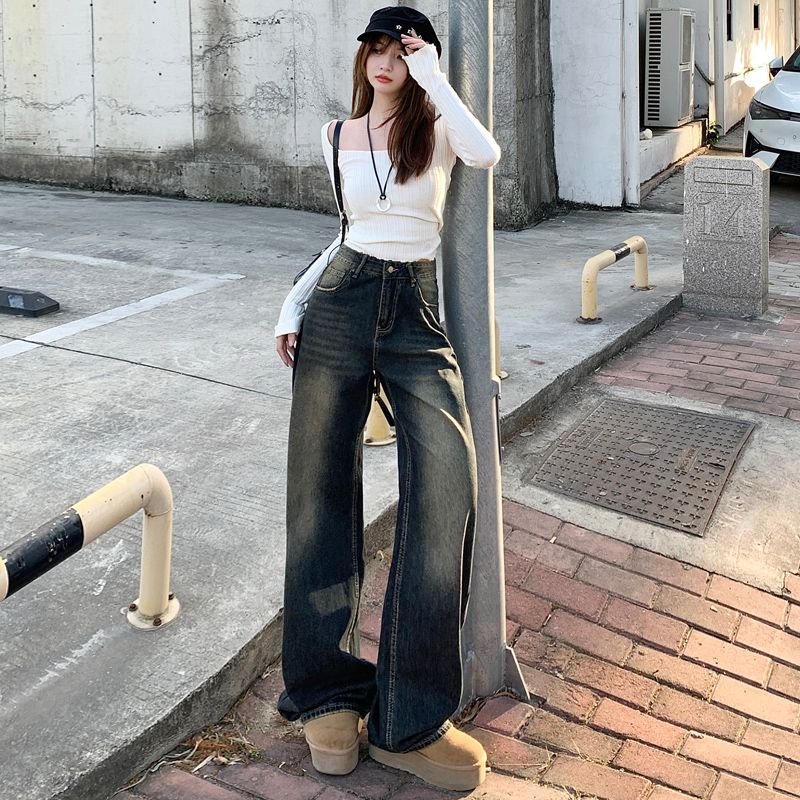 Real shot of 2025 spring Korean version of slim, loose, versatile straight and draped floor pants