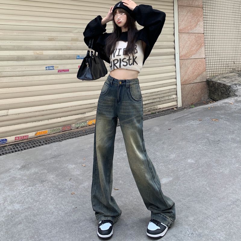Real shot of 2025 spring Korean version of slim, loose, versatile straight and draped floor pants