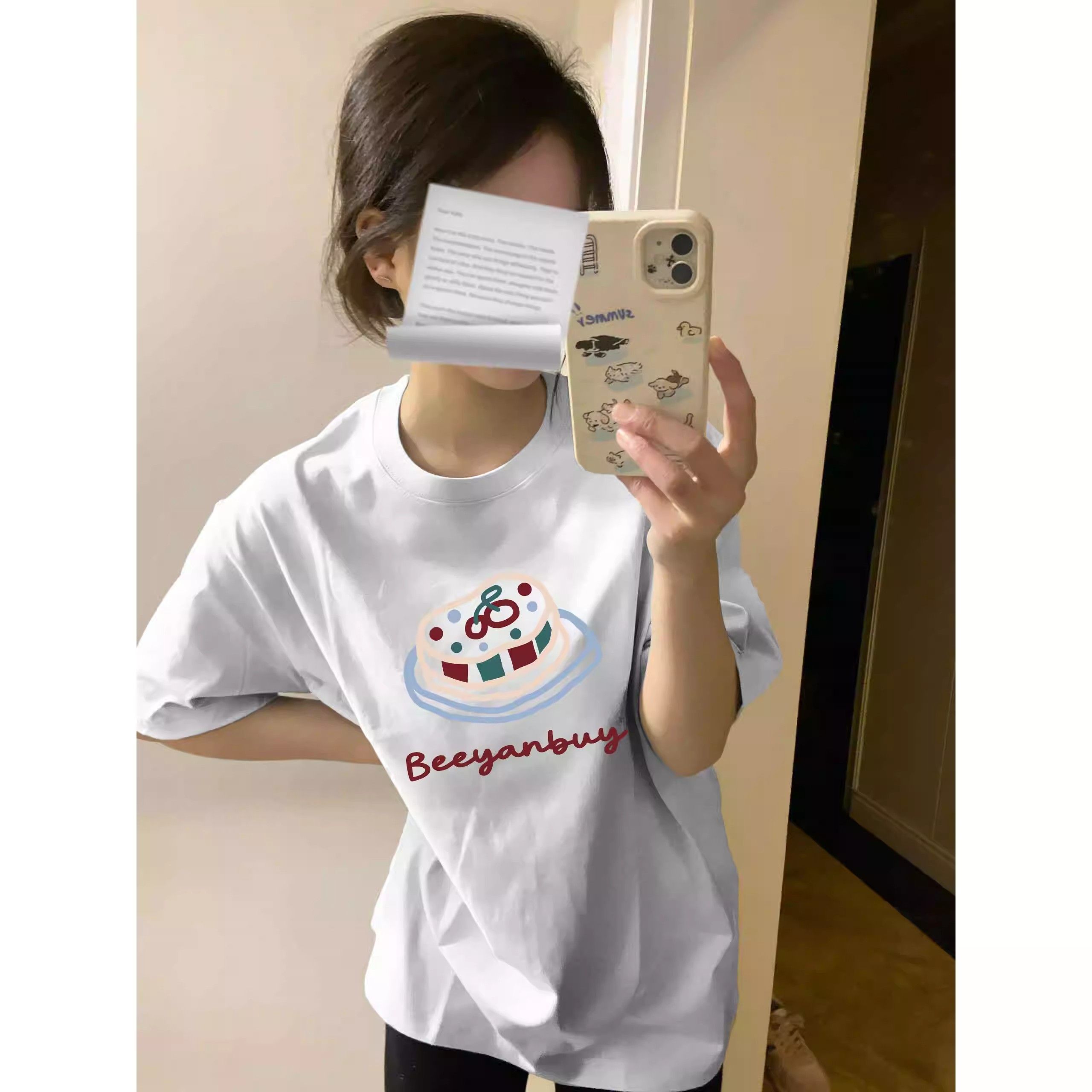 高品質純棉200克精梳緊密100%棉寬鬆短袖t恤女
