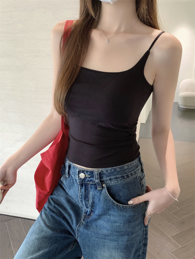 Real photo Real chest pad vest suspender women's summer short slim stretch top