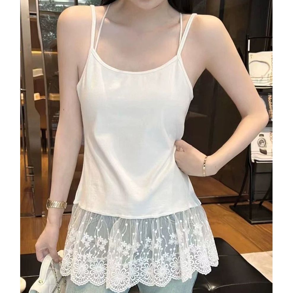 原版花邊2025新款韓系純欲風蕾絲拼接背心夏女內搭修身上衣