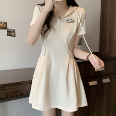 實拍  6535珠地22%棉 80%塗刺繡字母連衣裙女連帽