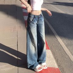Real shot of 2025 spring Korean version of slim, loose, versatile straight and draped floor pants
