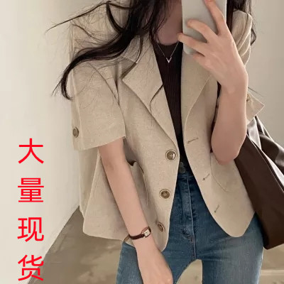 Women's Summer New Chic Style Thin-Sleeve Short West Coat with High-End Salt System Outerwear Top