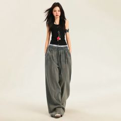 Real shot of 2025 spring sports American draped washing jeans for women's retro niche straight loose casual pants