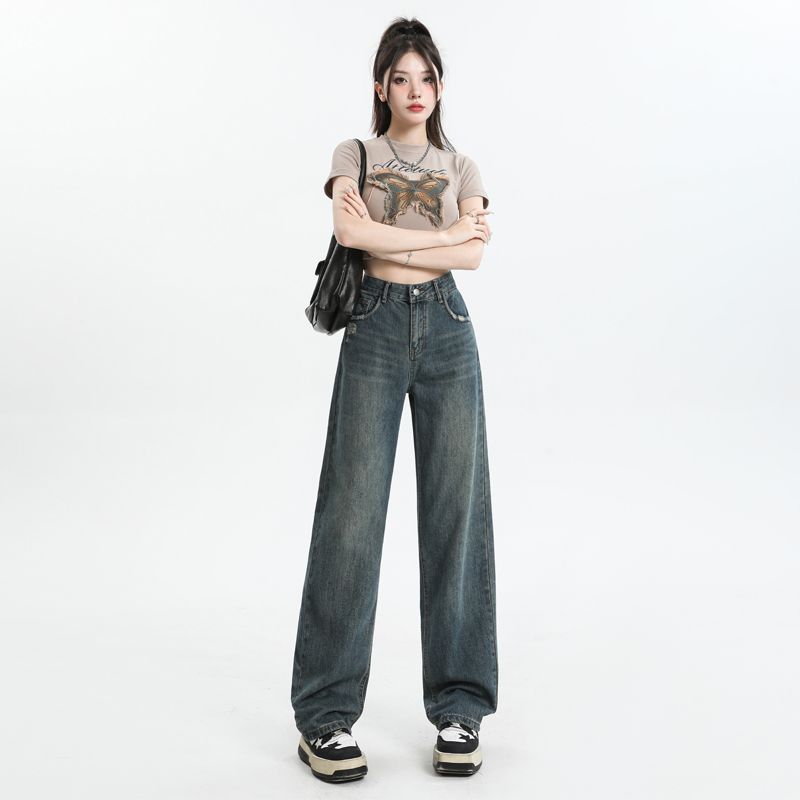 Real shot of 2025 spring fashion trend casual pants for women high waist drooping wide-leg pants