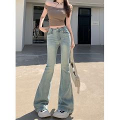 Real shot of 2025 spring fashion trend casual pants for women high waisted flared pants
