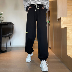 3310#-實拍65/35魚鱗 春季新款寬鬆闊腿束腳休閒褲女