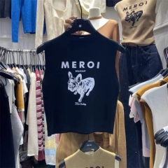 Fashion Print Half-Sleeve Crew Neck Knit Top for Women - Spring and Summer New Arrival Korean Style Fitted Slimming Sleeveless Updres