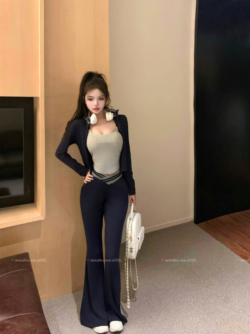 Real shot lulu tennis suit super awesome V-waisted god pants customized high elastic thread jacket trousers suspenders