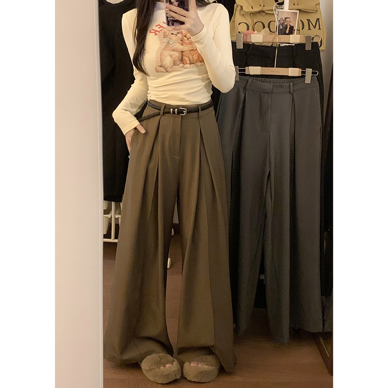 Real shot!  2025 loose design suit pants casual pants women wide-leg pants high waist droop floor pants