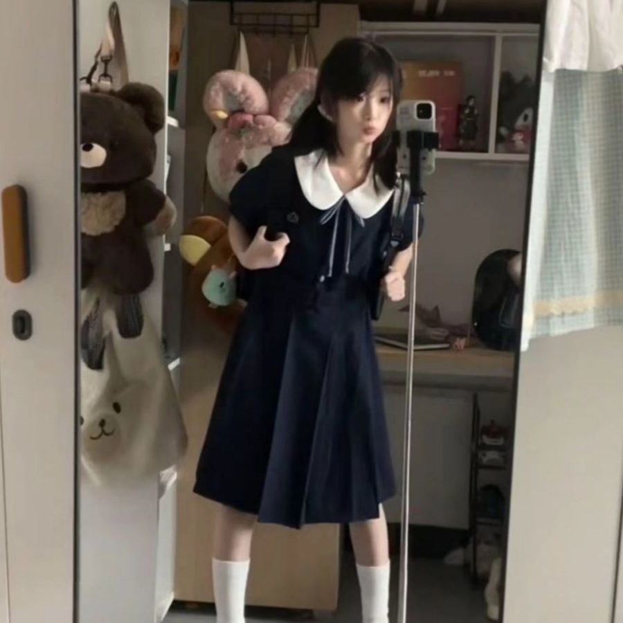 可愛減齡娃娃領百褶裙jk制服連衣裙