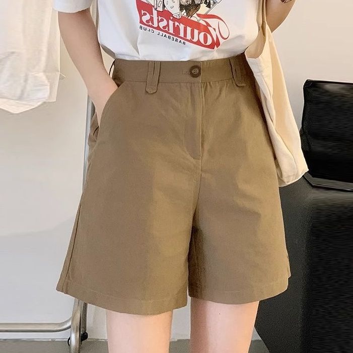 純棉優質面料短褲女夏季薄款西裝褲子高腰休閒直筒闊腿褲五分褲