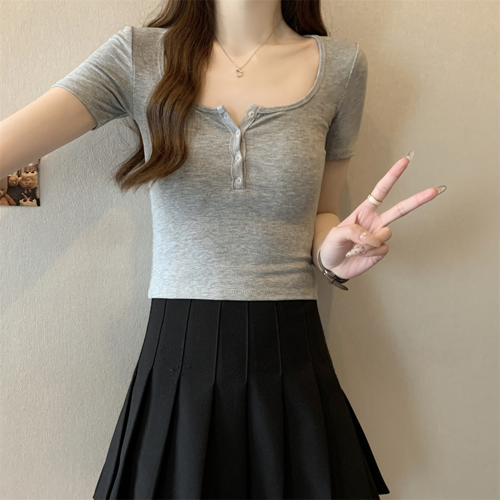 實拍  220g純棉100%綿純色短袖T恤女V領