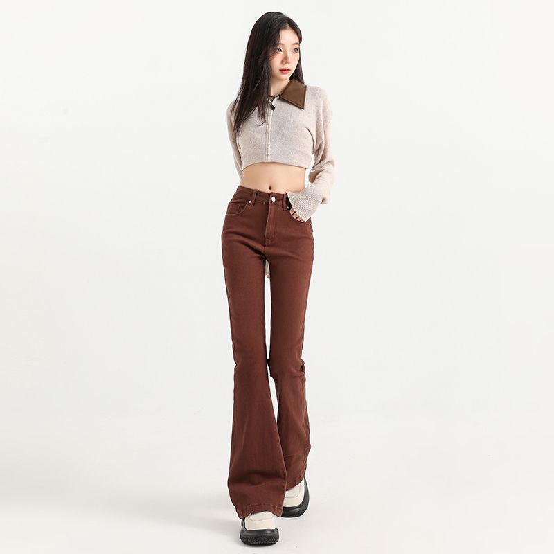 Real photo of 2025 spring micro-flare jeans for women with high waist loose floor pants