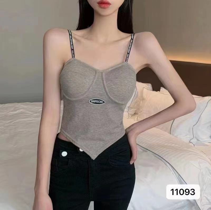 早春新款純欲風辣妹性感不規則小吊帶背心女抹胸無袖短款內搭上衣