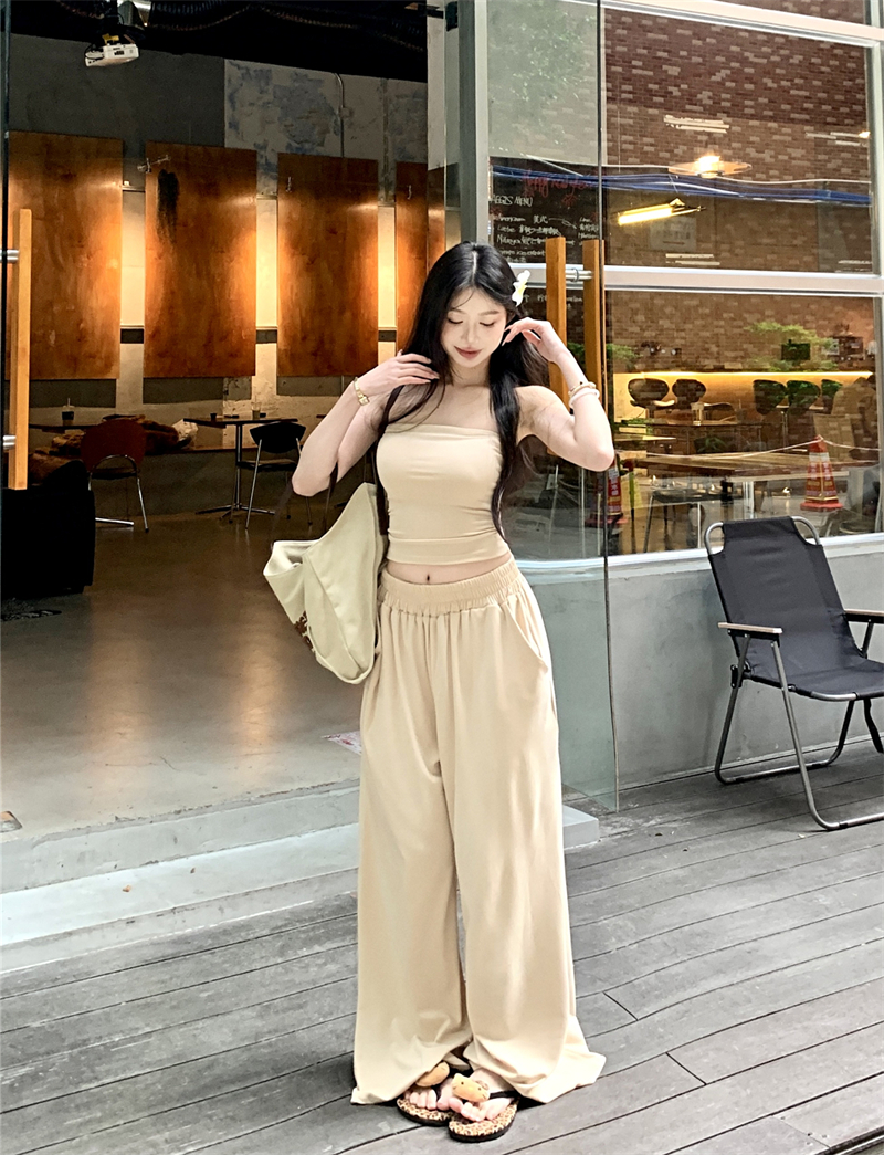 Real shot~ American hot girl backless short strapless vest for women in summer wide-leg pants straight trousers trousers suit