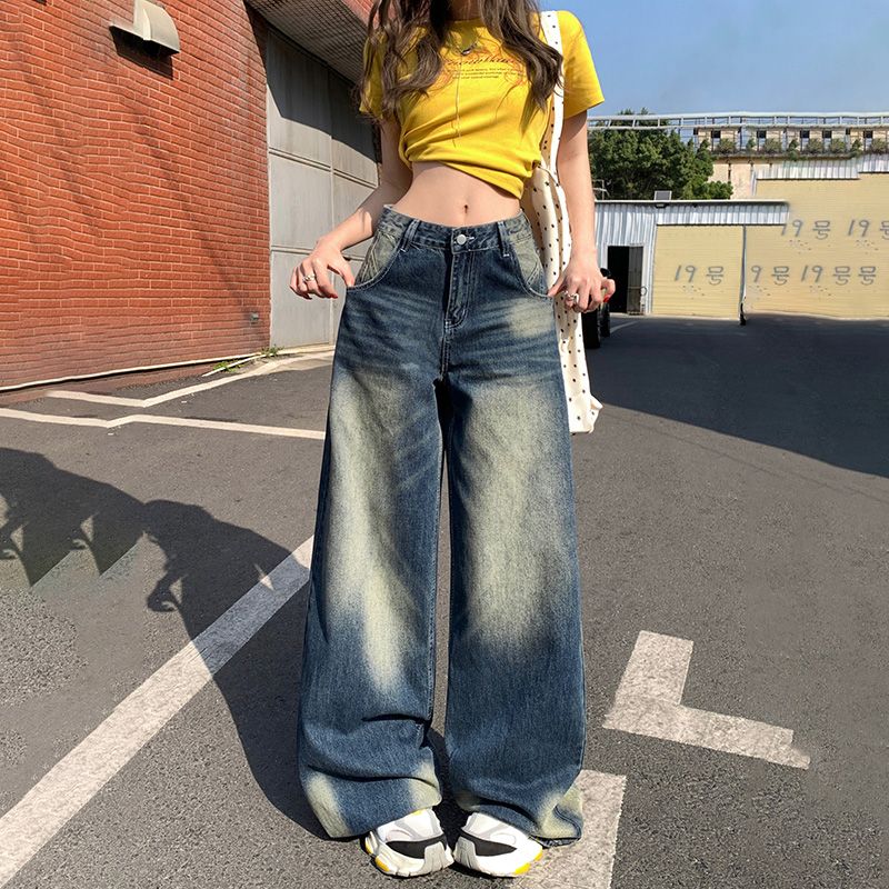 Real shot of 2025 spring fashion trend casual pants for women high waist drooping wide-leg pants