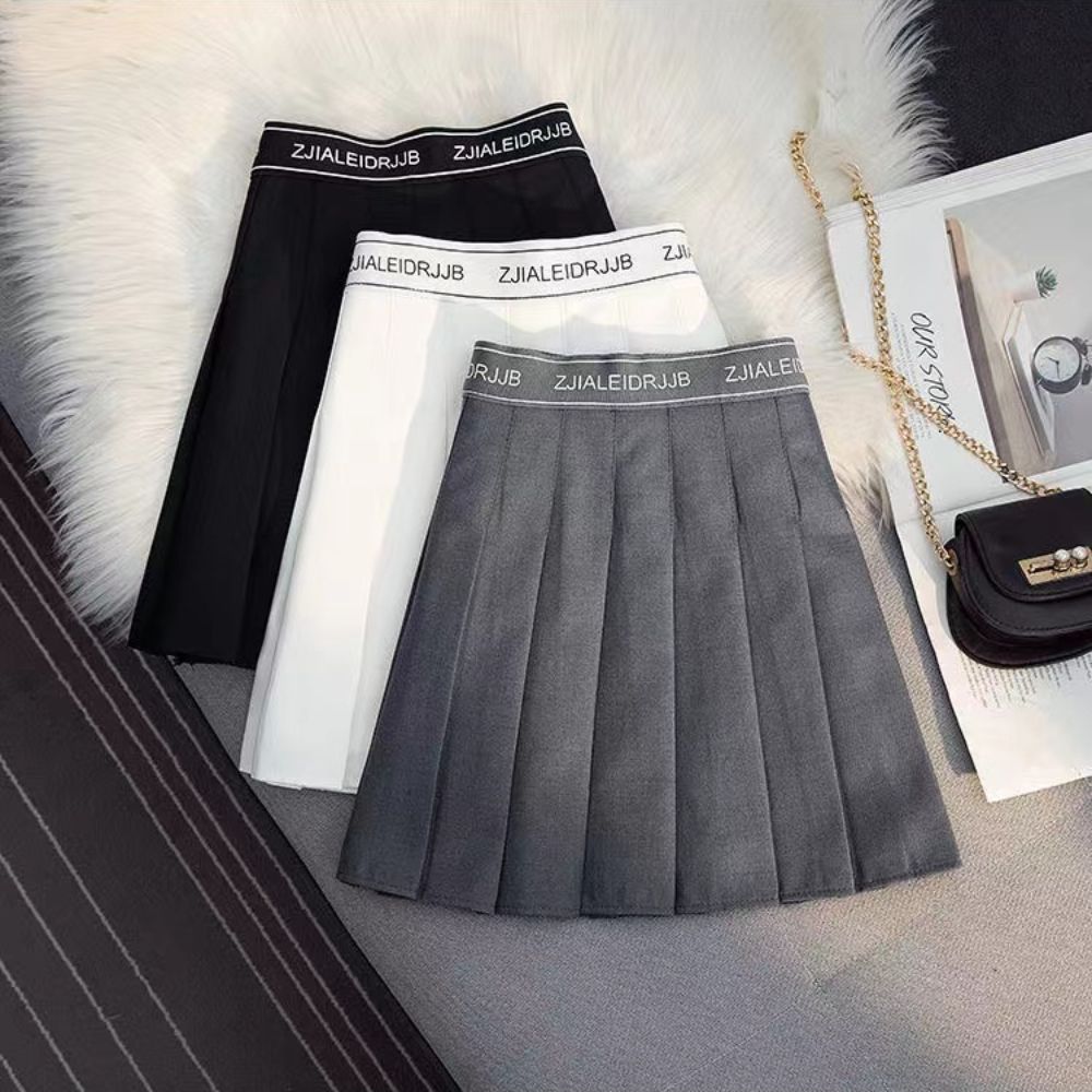 Elastic waist pleated skirt for women 2025 new summer slim high waist A-line short skirt versatile skirt