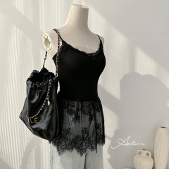 蕾絲花邊裙吊帶背心內搭帶胸墊網紗拼接修身顯瘦外穿抹胸上衣