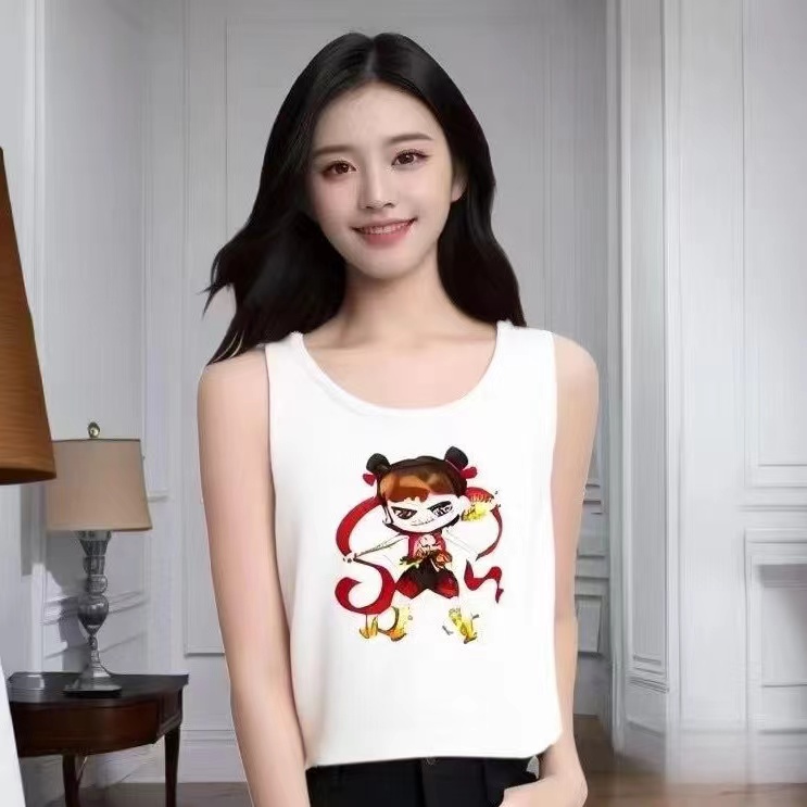 夏季韓版新款時尚圓領哪吒印花工字背心無袖針織衫背心女
