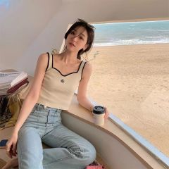 吊帶無袖刺繡小香風夏季百搭撞色上衣打底小心機短款背心內