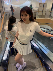 日系甜美針織短袖女夏季新款學院風字母顯瘦麻花毛衣短款上衣女