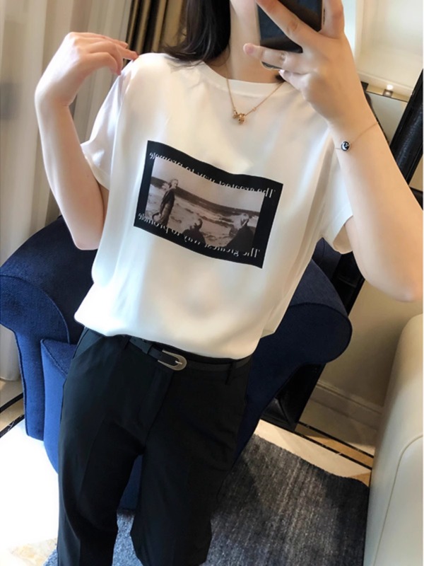 真絲短袖女2025年新款女絲光棉拼接t恤夏季巨顯瘦白色上衣女ins潮