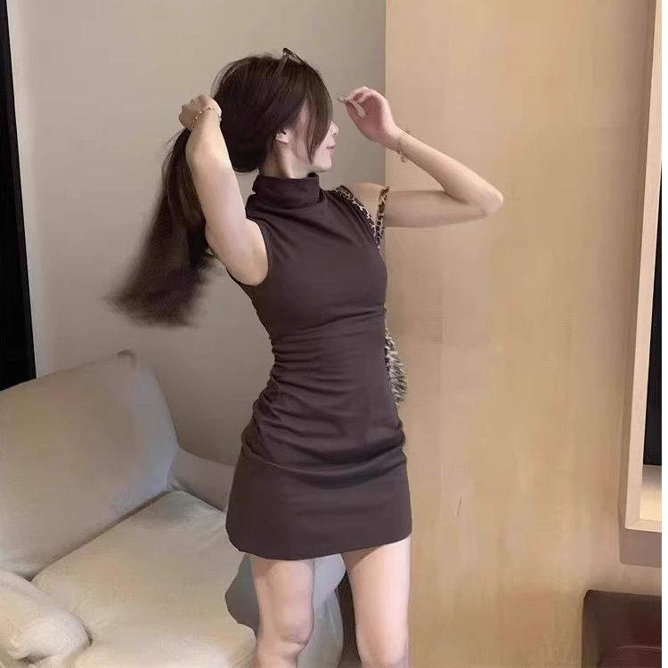 純欲風辣妹子復古氣質高領背心連衣裙女夏季修身顯瘦包臀裙短裙