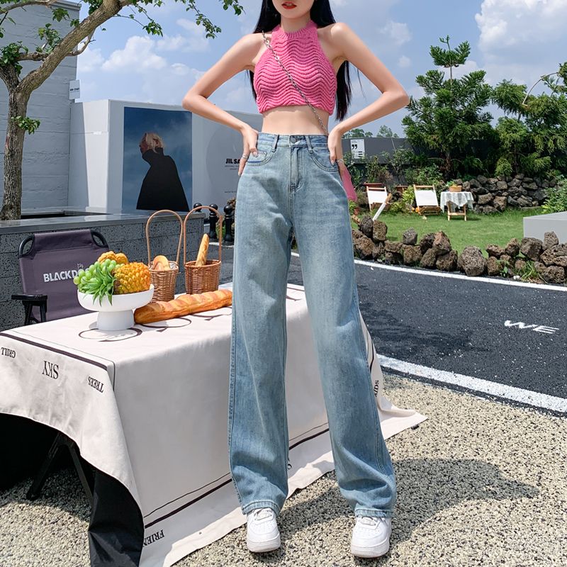 Real shot of 2025 spring Korean version of slim, loose, versatile straight and draped floor pants