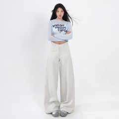 Real shot of 2025 spring fashion trend casual pants for women high waist drooping wide-leg pants