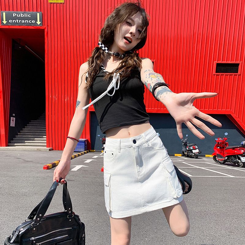 Real shot of 2025 spring and summer fashion A-line denim skirt for women high waist anti-exposure trendy skirt white short skirt