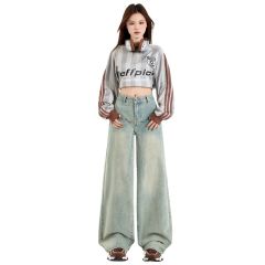 Real shot of 2025 spring Korean version of slim, loose, versatile straight and draped floor pants