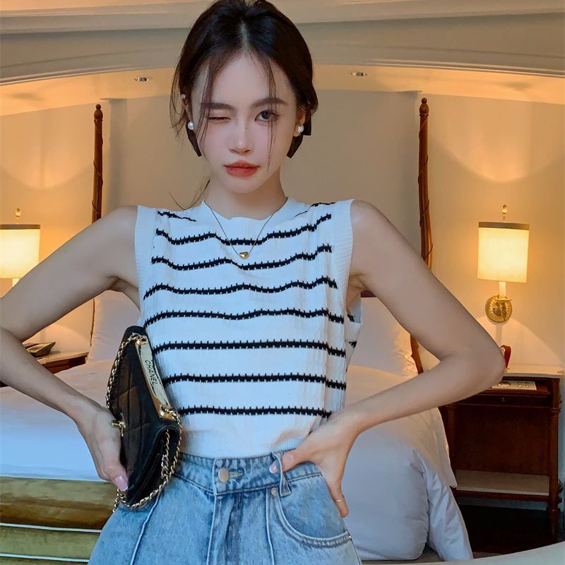 2025# striped suspender vest for women with niche inner wear and outer wear summer short chic sweet hot girl sleeveless base top