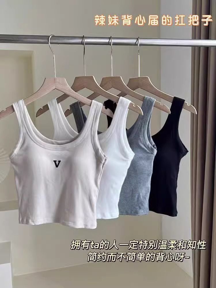 辣妹純欲短款吊帶背心帶乳膠杯胸墊外穿修身美背外搭內搭無袖上衣
