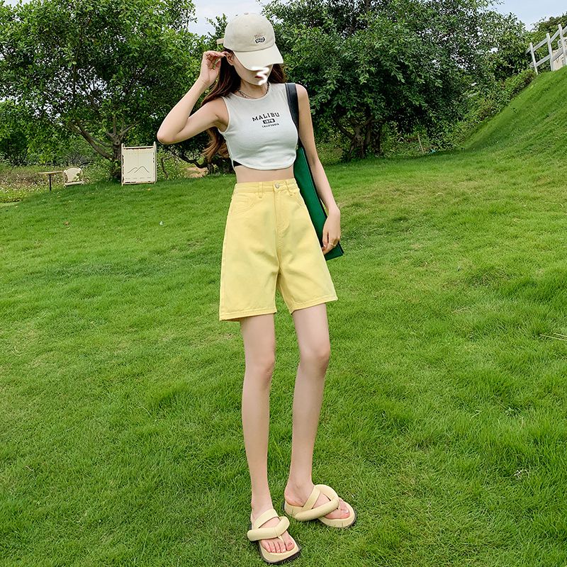 Real shot 2025 high waist loose five-point pants multi-color can be selected for straight Hong Kong flavor wide legs