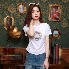 實拍新中式盤扣刺繡收腰短袖T恤女夏季2025年新款修身顯瘦上衣潮