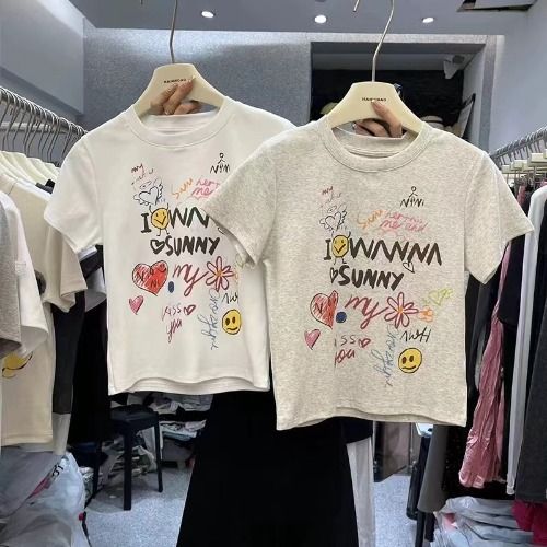 Short printed cute short-sleeved T-shirt for women's summer round neck top