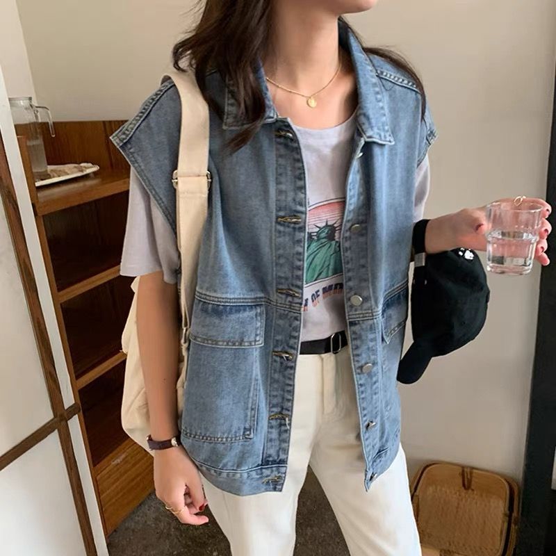 Women's Spring and Autumn 2025 Jeans Jacket, Fashionable Outerwear, Loose Summer Thin Style, Wearable Cardigan, Blazer, Backless Top