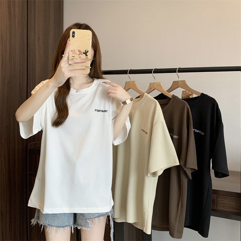 Real shot ins super hot embroidered short-sleeved T-shirt for women in summer new loose Korean version versatile chic Hong Kong flavor T-shirt top