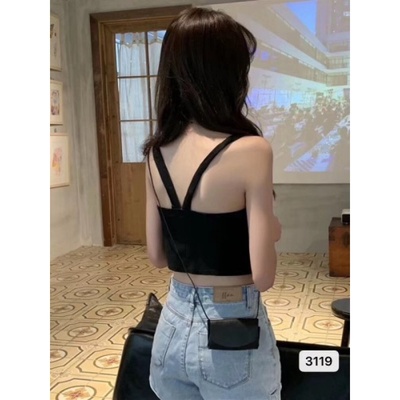 性感後背交叉吊帶背心女夏外穿網紅內搭無袖T恤短款上衣潮