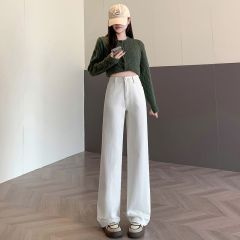 Real shot of 2025 spring high waist narrow version straight white jeans women's loose wide-leg slim floor pants