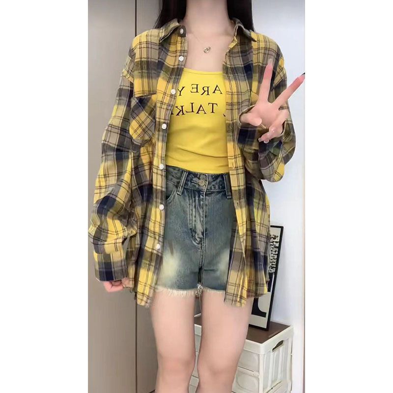Official photo 300 kilogram fat mm large size plaid shirt loose cardigan