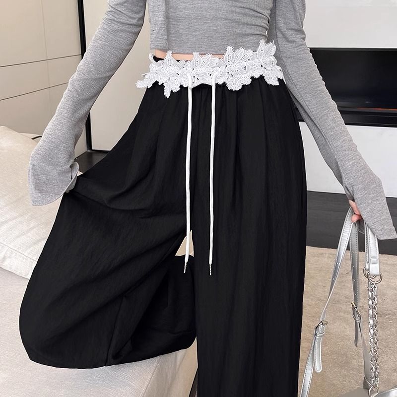 Lace lace wide-leg pants for women in spring 2025 new loose lazy drooping casual pants