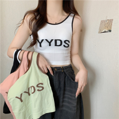 Real shot 80 nylon 20 spandex with chest pad summer new simple letter embroidery vest for women