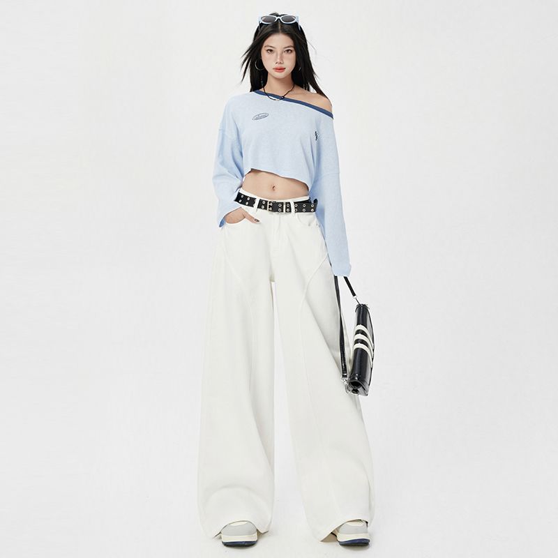 Real shot of 2025 spring fashion trend casual pants for women high waist drooping wide-leg pants