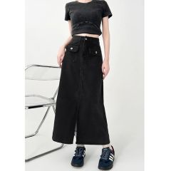 Trendy and versatile high-waisted slim denim skirt for women in spring and autumn new personalized design mid-length denim skirt