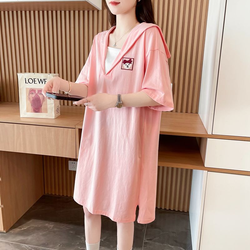 Real shot first release 100 cotton pure cotton short-sleeved T-shirt skirt for women, large size dress for women, fat mm top