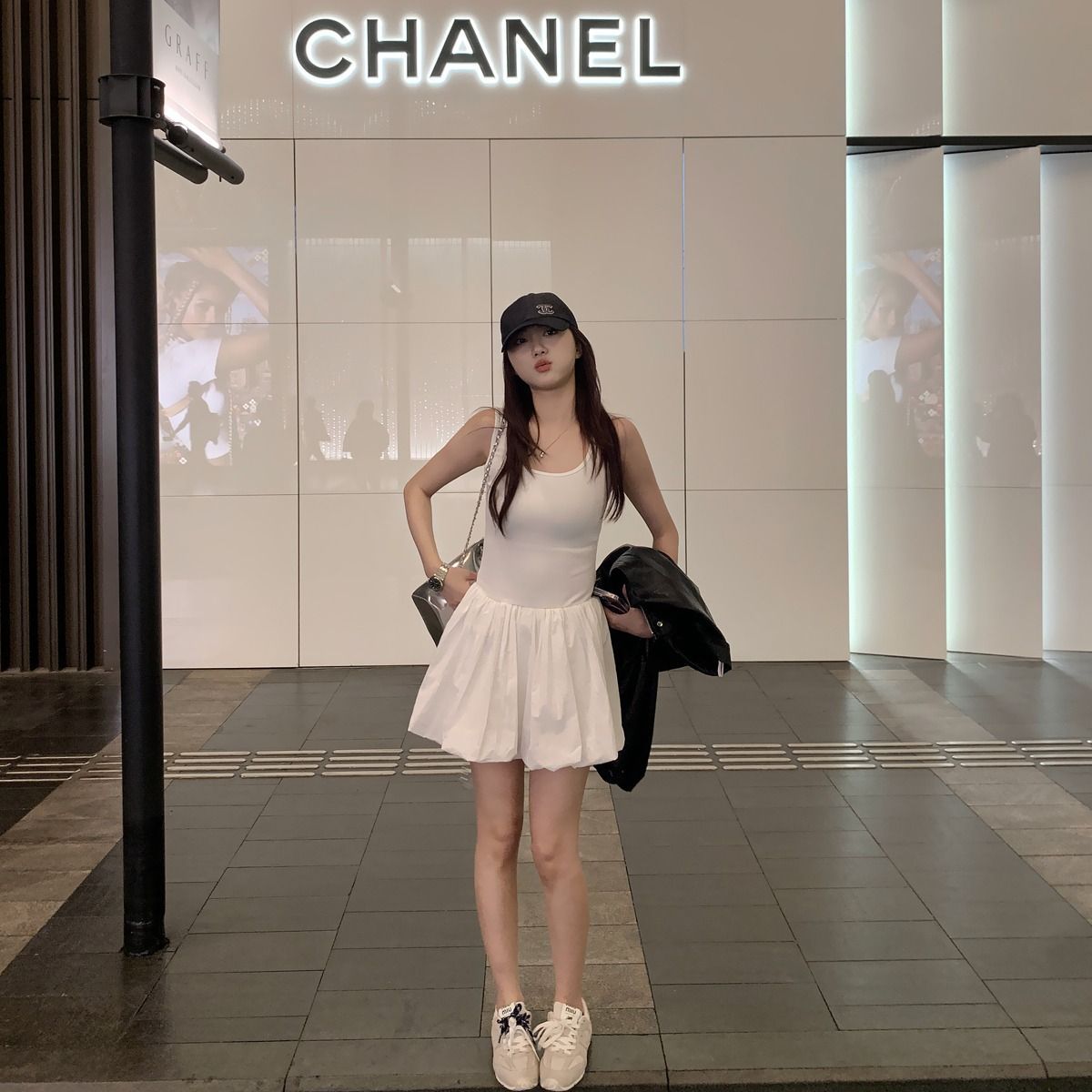 Skirt with inner ballet style sleeveless dress for women in spring and summer splicing U-neck puffy short vest skirt