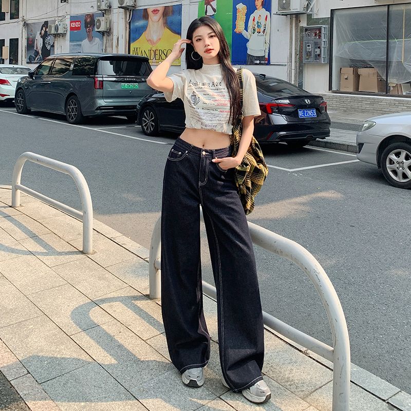 Real shot of 2025 spring fashion new retro wide-leg pants high-waist loose versatile straight pants